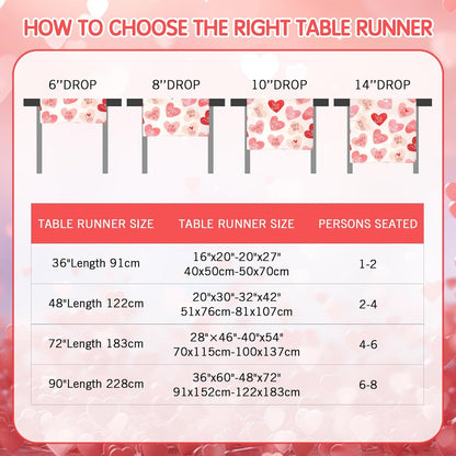 QIHOMPIB Runner(13x72 Inch) Valentine Table Red Pink Love Heart Pattern Coffee Table Decor Valentines Day Home Kitchen