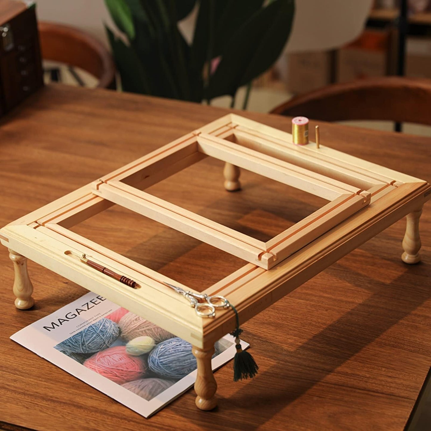 Portable Wooden Embroidery Frame Stand, Cross Stitch Lap Stand with 4 Support Legs, Sturdy Beech Wood for Needlework & Sewing Projects