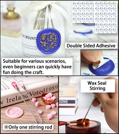 Electric Wax Seal Warmer with 1300Pcs Sealing Wax Beads, 50 Pcs Wax Seal Stickers and 2 Metal Wax Seal Molds, Fast Melting Wax Seal Warmer, Wax Seal Stirring
