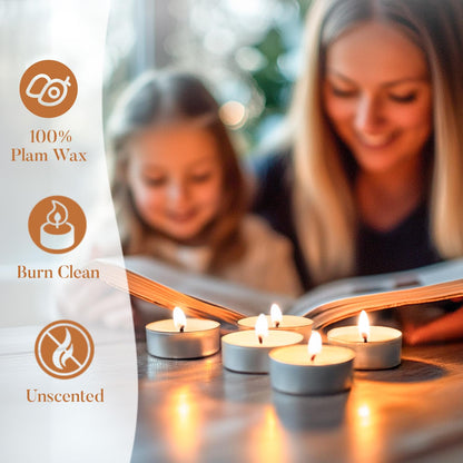 Hypmis Tea Lights Candles Bulk - 200 Pack, 4.5+ Hours Fully Burns Tealight Candles Unscented Smokeless Bright Flame Tealights for Home, Sabbath, Weddings, Christmas & Halloween Decor, White