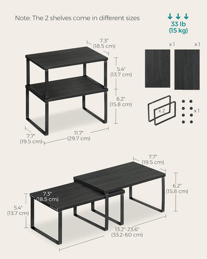 SONGMICS Set of 4 Cabinet Organizer Shelves, Stackable Kitchen Storage, Spice Rack in Ink Black and Ebony Black