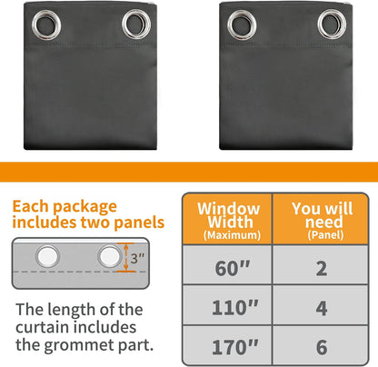 YoungsTex Blackout Curtains - Room Darkening Thermal Insulated Drapes, 63 Inch Long, Dark Grey, 2 Panels