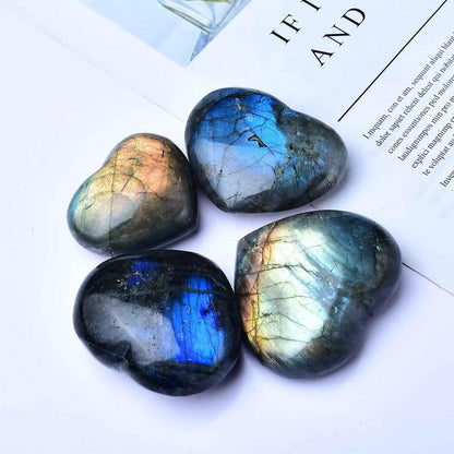 Extra Large Heart Crystal Stones Healing Crystal Palm Polished Love Shaped Gemstones Blue Labradorite Heart Rock Meditation Gift 3.0-3.5 Pounds