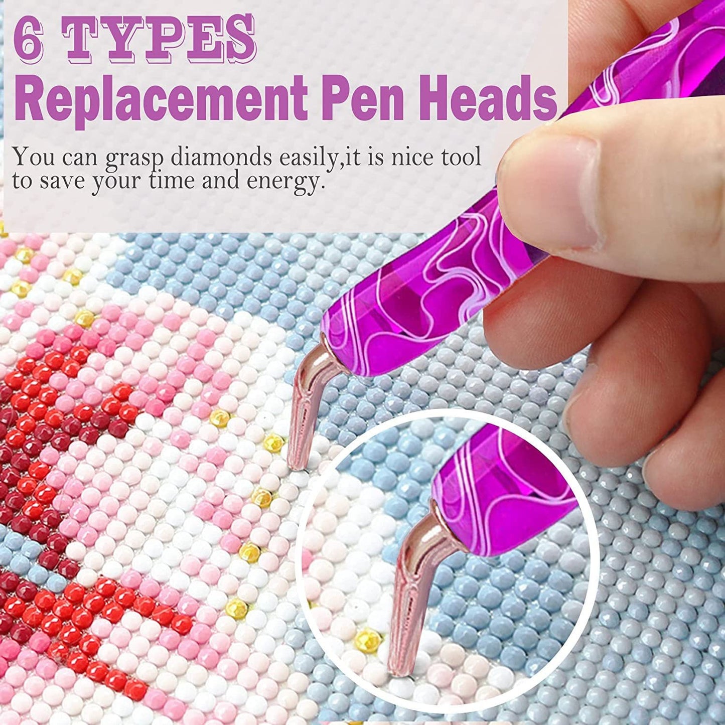Heyseri 14PCS Diamond Painting Pen Accessories Tools Set Ergonomic Diamond Art Pen Exquisite Stainless Steel Metal Pen Tips and 6 Painting Glue Clay,Comfort Grip and Faster Drilling for DIY Craft