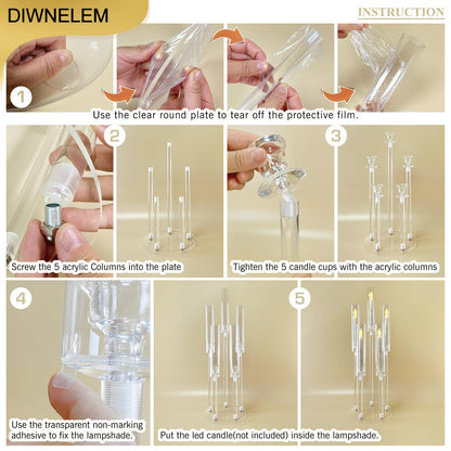 DIWNELEM 4Pcs Acrylic Candelabra Centerpieces for Wedding 5 Arm Clear Candle Candlesticks Holders 25.5" Tall Crystal Taper Candlestick with Shade Fit 0.87'' Led Candle for Christmas Party Home Decor