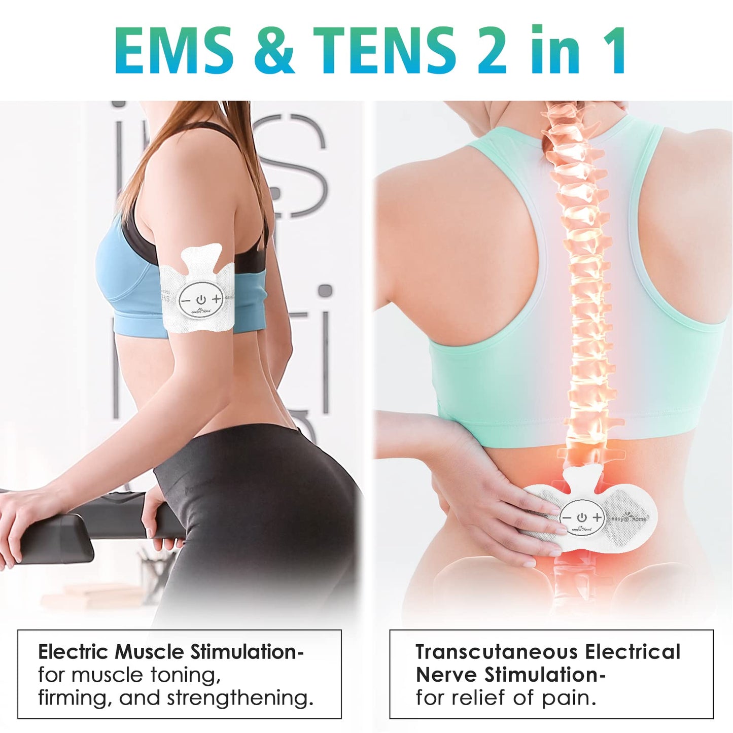 Easy@Home Wireless TENS Unit with APP Remote Control: Back Pain Relief Muscle Stimulator Massager | Powered by MyPainOff App iOS & Android App | Pain Therapy Management EHE015BLE