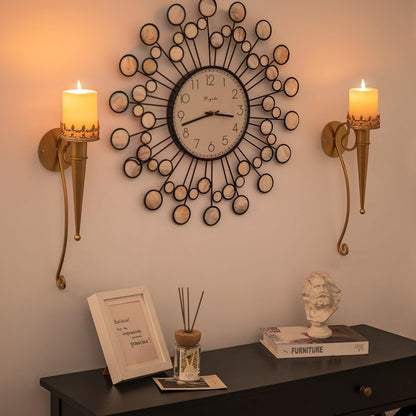Sziqiqi Wall Candle Holder Gold - Candle Sconces Set of Two for Living Room Bedroom Candle Wall Sconces for Pillars Tealight Candles Decorative Metal Wall Sconce for Bathroom Dining Room Fireplace