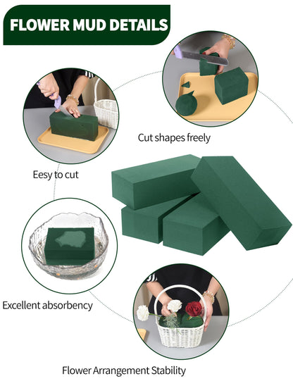 Gildora 2-Pack Extra Large Green Wet & Dry Floral Foam Blocks (8.86" x 4.13" x 2.95") - 2-in-1 Flower Arrangement Foam for Fresh & Artificial Flowers, Wedding Decor, Home Office & Florist Supplies