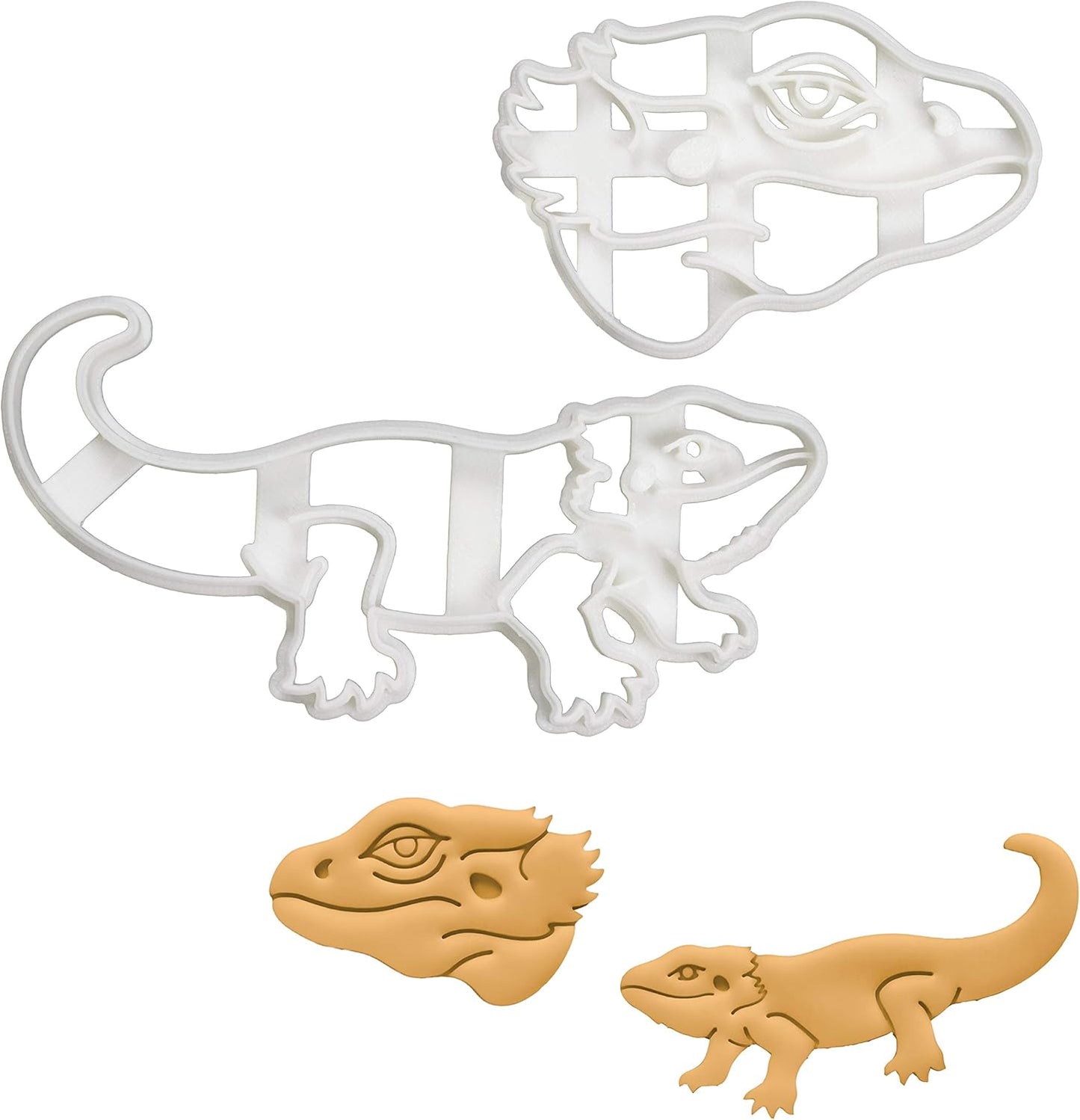 Set of 2 Pogona Bearded Dragon Cookie Cutters, Body and Face Designs, 2 Pieces - Bakerlogy