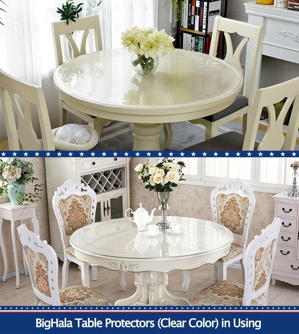 Round Dining Room Table Protector Tablecloth Cover Clear Plastic Cloths Waterproof Wipeable Heat Resistant Vinyl PVC DeskTop Pad for Coffee Office Conference Meeting Tables Desk Furniture Mat 52 " Dia