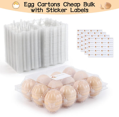 Egg Cartons 80 Pieces, Clear Plastic Reusable Egg Tray Container Holder for 12 Count Eggs, Bulk Storage with Sticker