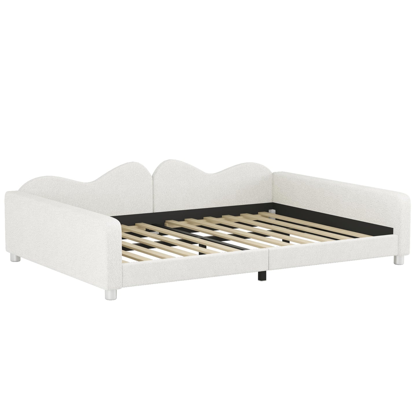 Merax Full Size Upholstered Daybed, Sherpa Fabric Sofabed with Cloud-Shaped Backrest, No Box-Spring Needed, White
