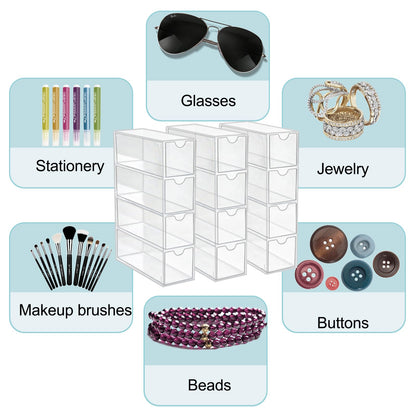 ZEXALOR Clear Desk Organizer Storage with 12 Drawers, Desktop Organizers, Bathroom Office Supplies, Plastic Storage Drawer for Makeup, Jewelry, Pen, Stationary, Hair Accessories, Sunglass (12-Drawer)