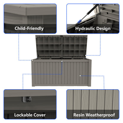 Decksplore 270 Gallon Outdoor Storage Box Resin Deck Box All Weather Waterproof Large Lockable Storage Container Deck Box for Patio Furniture, Garden Tools, Lockable, Grey