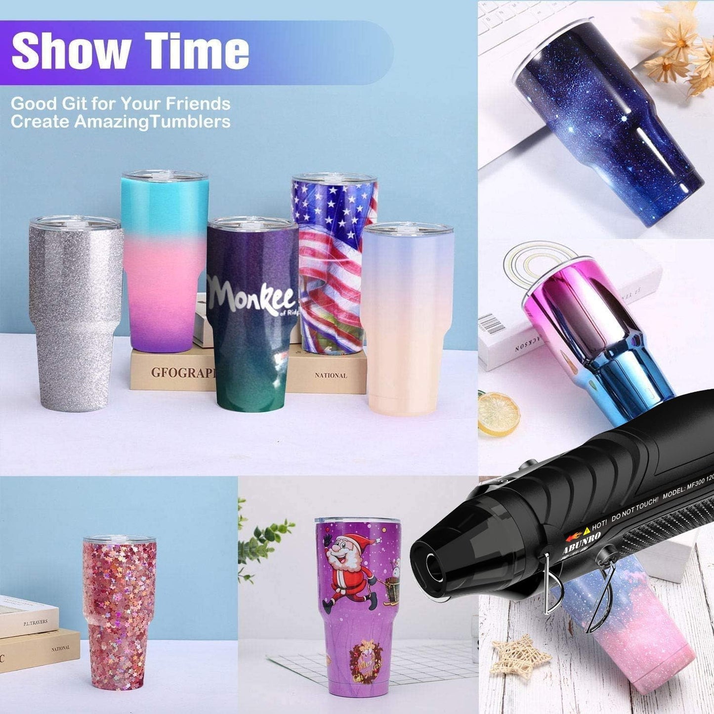 Heat Gun, Uptdae Version 110V 300W Mini Handheld Hot Air Gun with 6.6ft Cable, Portable Heat Gun For Crafting, Embossing, Shrink Wrapping PVC, Drying Paint, Clay, Rubber Stamp