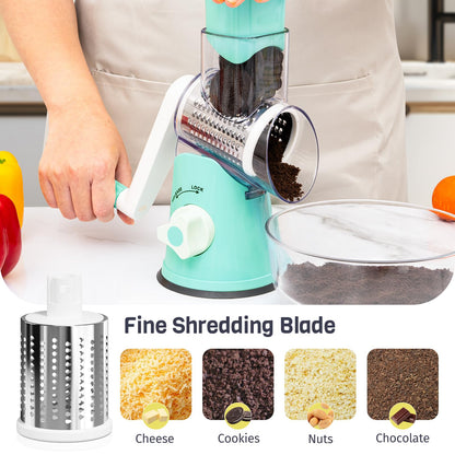Nexsujo Cheese Grater Hand Crank, Rotary Cheese Shredder with 3 Interchangeable Blades for Coarse, Fine Shredding and Slicing, Strong Suction Base for Pizza, Pasta, Salad, Vegetables, Nuts, Chocolate