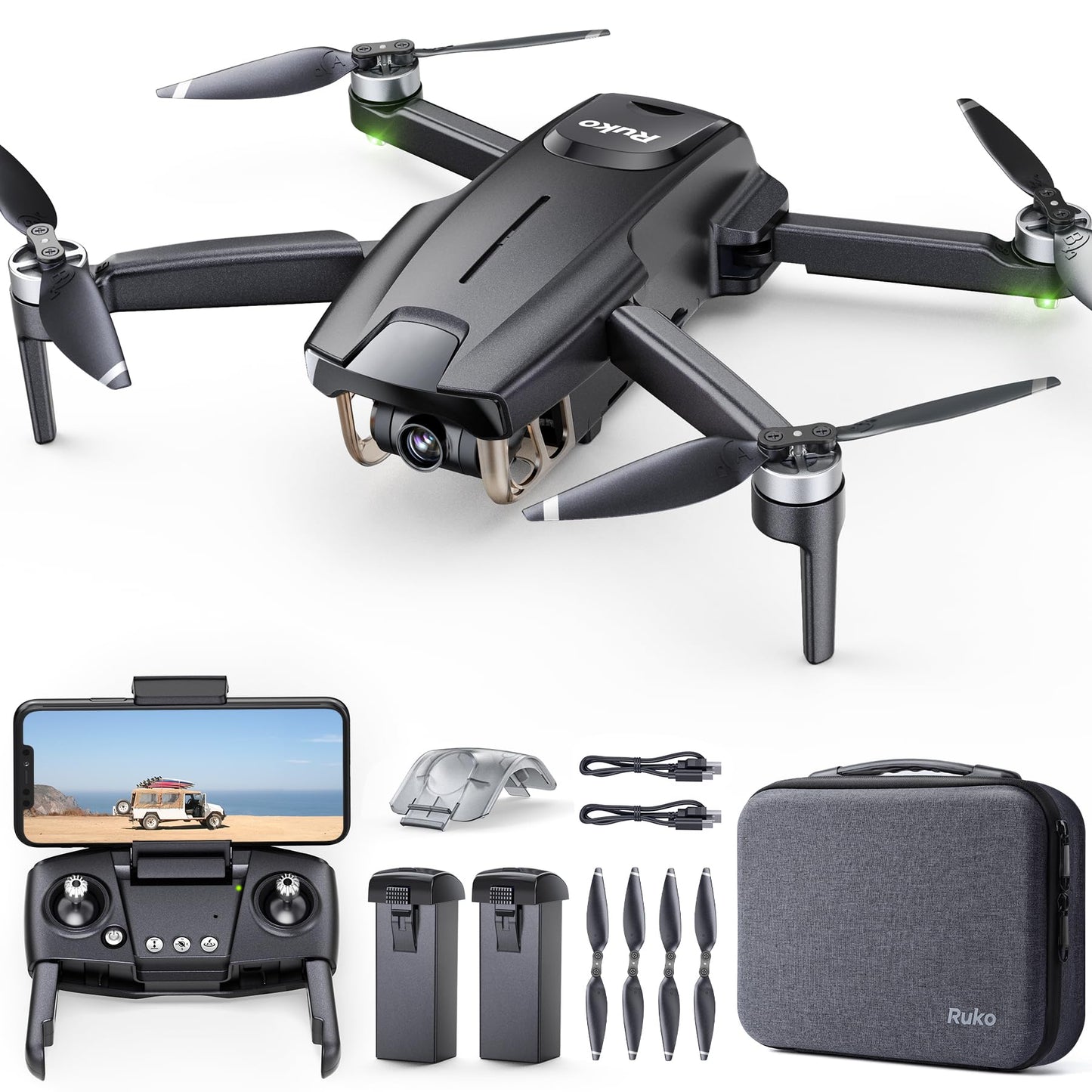 Ruko F11MINI Drone with Camera 4K, Under 249g, 60 Mins Flight with 2 batteries, 5GHz Transmission, GPS Auto Return, Brushless Motor, Foldable and Lightweight, FPV Quadcopter for Beginner, Adults