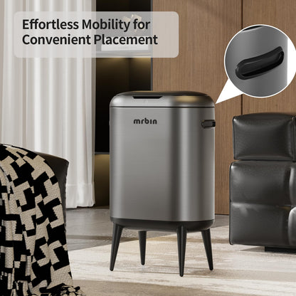 MRBIN 40L/11Gal Slim Sensor Trash Can with Legs, Touchless Motion Sensor Garbage Bin,Side Handles, Narrow Automatic Waste Basket for Kitchen, Living Room, Bedroom, Eclipse Grey
