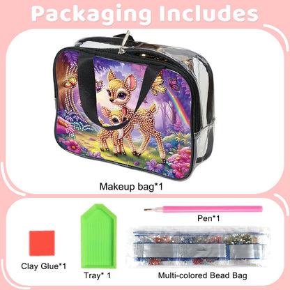 DIY diamond painting makeup bag kit, forest deer pattern sequined makeup storage bag with zipper, portable travel toiletries bag, as a handmade creative gift