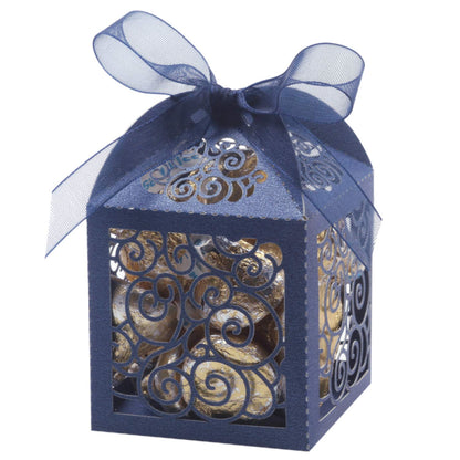 KPOSIYA 100 Pack Wedding Favor Boxes Laser Cut Boxes Party Favor Box Small Gift Boxes Lace Candy Boxes for Wedding Bridal Shower Baby Shower Birthday Party Anniverary with Ribbons (Navy, 100)