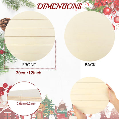 Whaline 5 Pcs 12 Inch Christmas Wood Circles for Crafts Xmas Rustic Unfinished Wooden Signs Blank Round Wood Slices for Christmas Winter Holiday Party Decor DIY Painting Art Craft