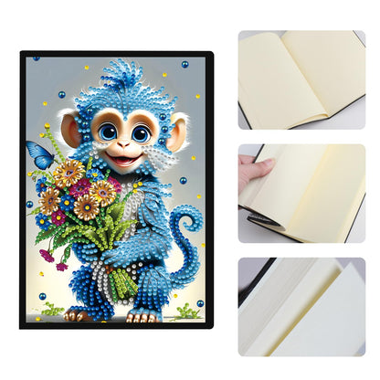 JISHSHAY Diamond Painting Notebook Journal Monkey Diamond Art Note Book Animal Gem Art Sketchbook Mosaic Kits for Adults Diary Gem Painting Leather Journal with Special Shaped Drills 5.7×8.26in