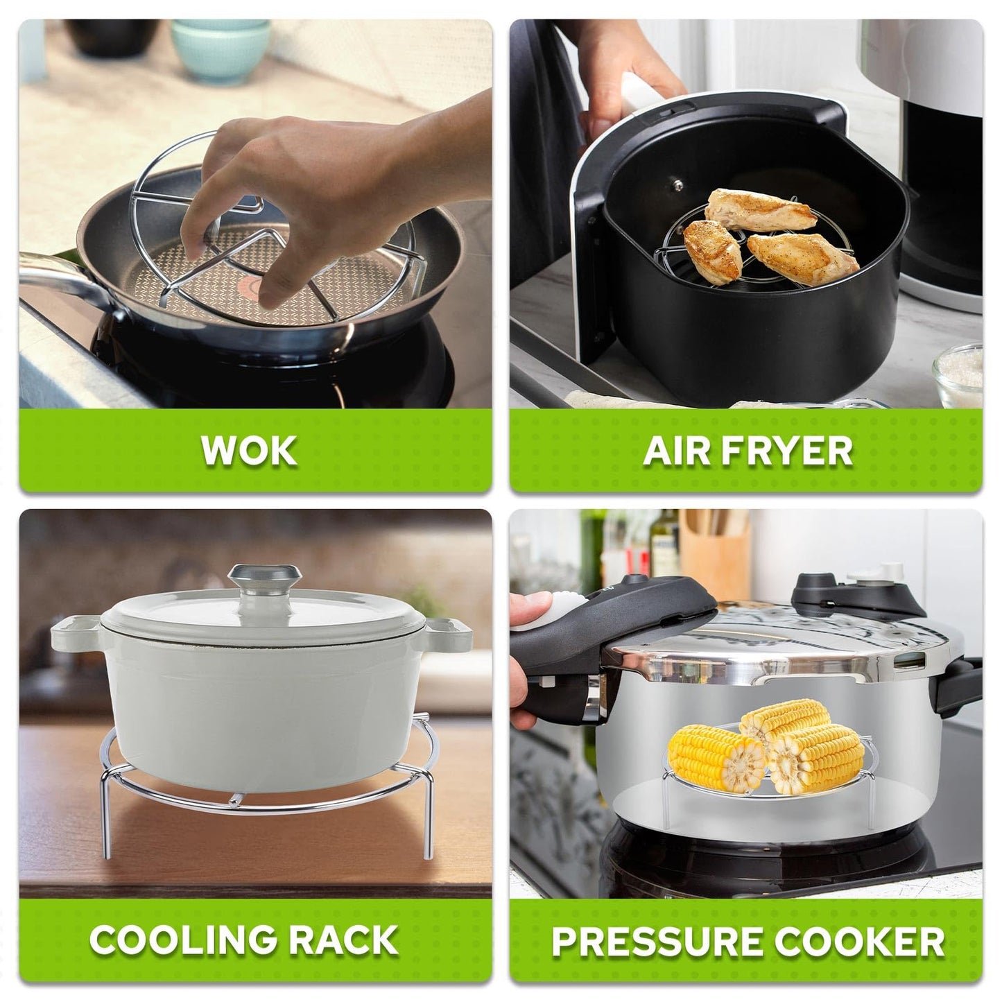 HULISEN Steamer Rack For Pots, 2-4/5" and 2" Tall Trivet for Instant Pot 6 Qt and 8 Qt, 18/8 Stainless Steel Steaming Rack Fit Pressure Cooker (7" Dia - 2Pcs)