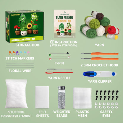 Crochet Kits for Adults - Beginner Crochet Kit for Adults with Video Tutorials - Crochet Plant Kit Flower Succulent Cactus - Easy to Learn Starter Amigurumi Knitting Crafts Hobbies Gifts for Women