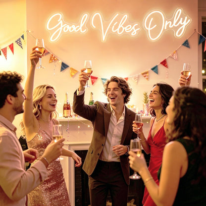 Good Vibes Only Neon Sign, Large Split Design LED Signs for Bedroom Wall Decor, Warm White Light Up Sign for Party Backdrop & Boutique Decor, Dimmable Aesthetic Room Art, 58.5x13.2 In