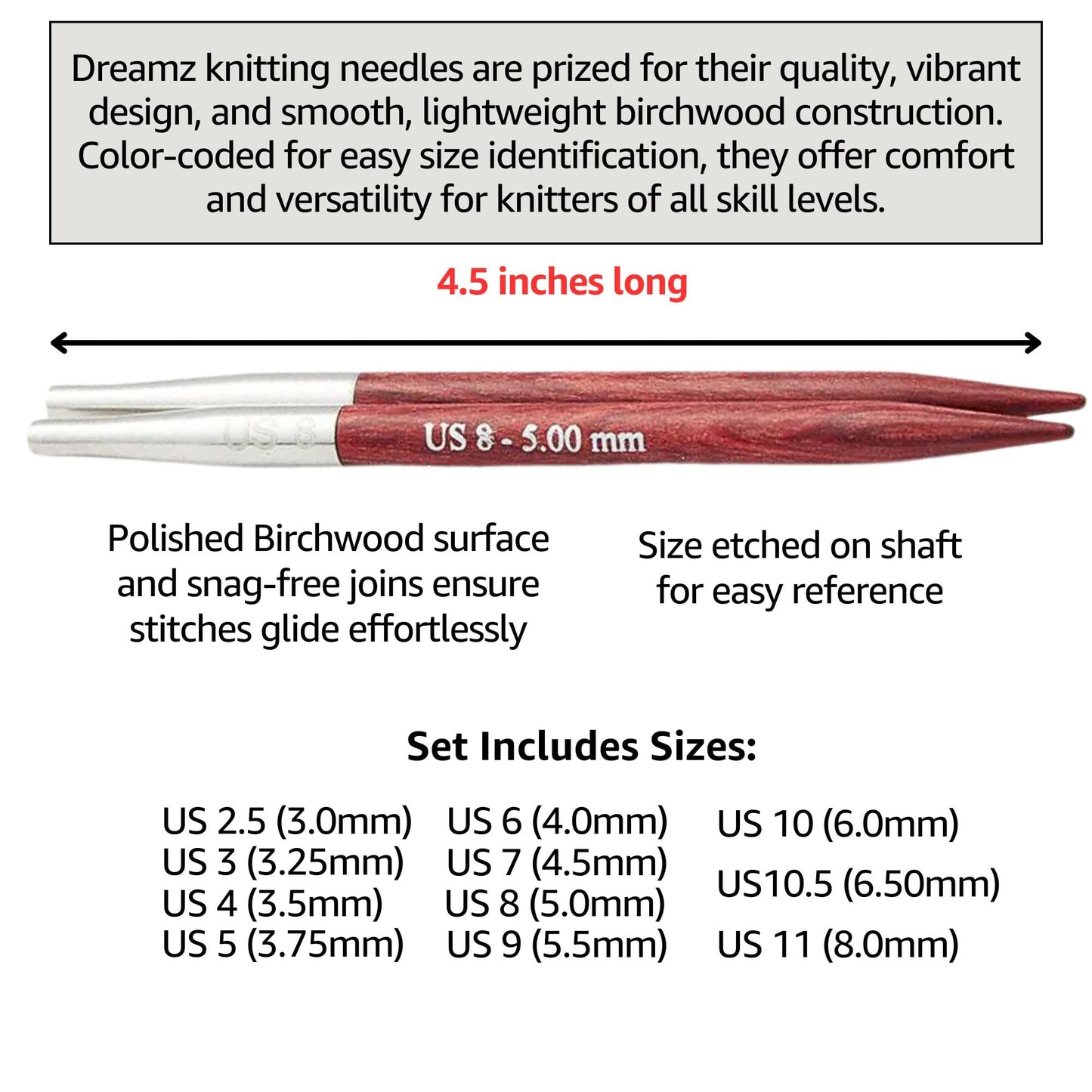 KnitPro Dreamz Regal Set 5 inch Circular Knitting Needles Size 2.5, 3, 4, 5, 6, 7, 8, 9, 10, 10.5, 11 Interchangeable, 5 Cables, 8 Caps, 4 Keys, 2 Connectors, Fabric Case with Project Bag