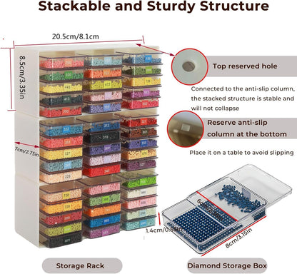 15 Pcs Diamond Art Storage Containers,Diamond Painting Sliding Trays ,Stackable Diamond Trays , 2-in-1 Art Carft Storage Box Set Line-Up for Diamond Accessories ,Bead and Jewelry (Transparent/15Pcs)