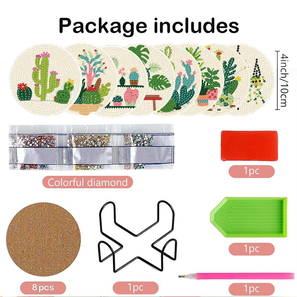 Clendo 8 Pcs Diamond Art Kits for Adults Coasters - DIY 5D Flowers Diamond Painting Coasters with Holder, Small Diamond Art Kits for Adult Art Craft Supplies