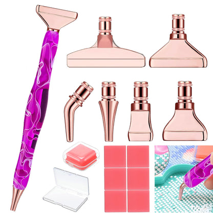 Heyseri 14PCS Diamond Painting Pen Accessories Tools Set Ergonomic Diamond Art Pen Exquisite Stainless Steel Metal Pen Tips and 6 Painting Glue Clay,Comfort Grip and Faster Drilling for DIY Craft