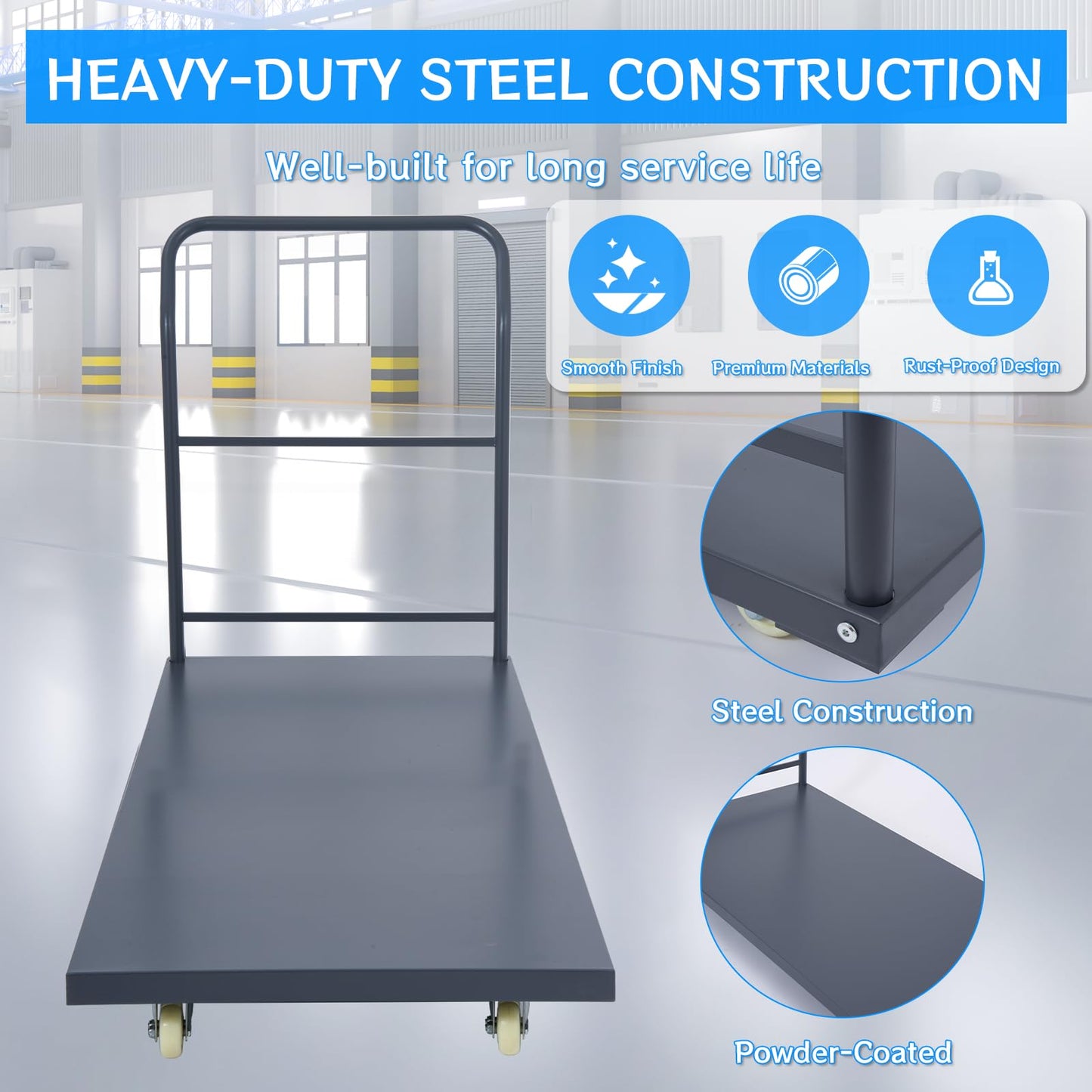 Heavy Duty Flatbed Cart 60"x30" Platform Truck with 4 Swivel Wheels, 2000 lbs Capacity Steel Hand Truck, Industrial Utility Push Cart for Warehouse Garage and Moving