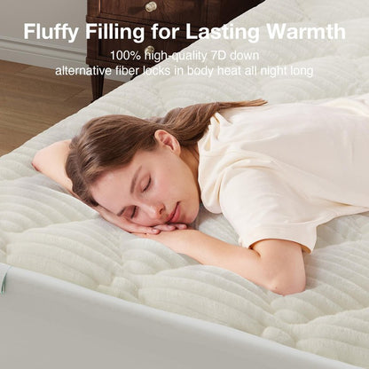 Novilla Fleece Mattress Topper Queen, Warm Sherpa Mattress Pad, Cloud-Like Soft Bed Cover for Winter, Deep Pocket fits up to 21", Machine Washable