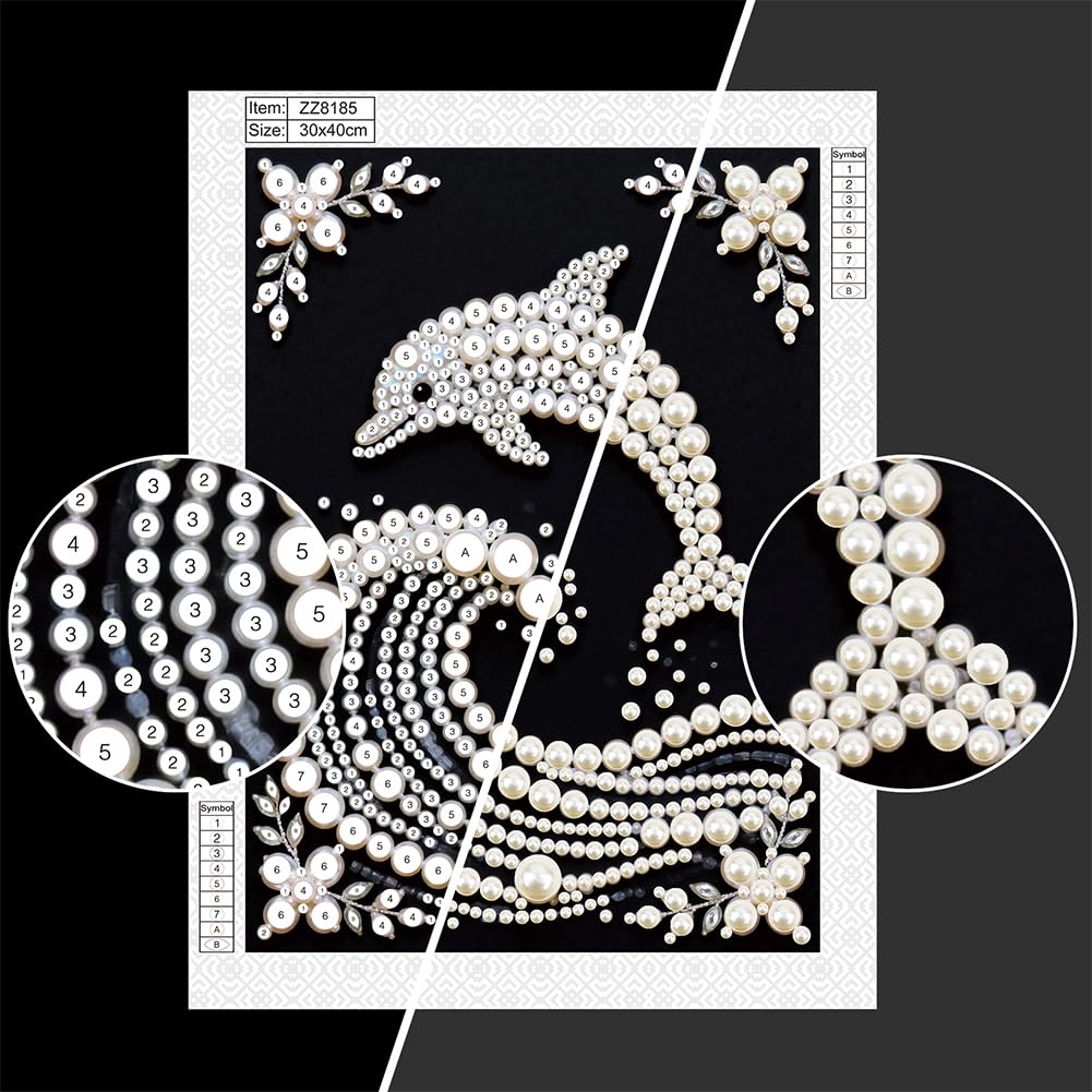 Kulvci Dolphin DIY 5D Pearl Painting Kit, Diamond Painting Kit for Adults Beginner, Bead Art Kits All-Pearl Dot Painting for Wall Decor, Creative Stress Relief Gift Home Decor,12 × 16 inch
