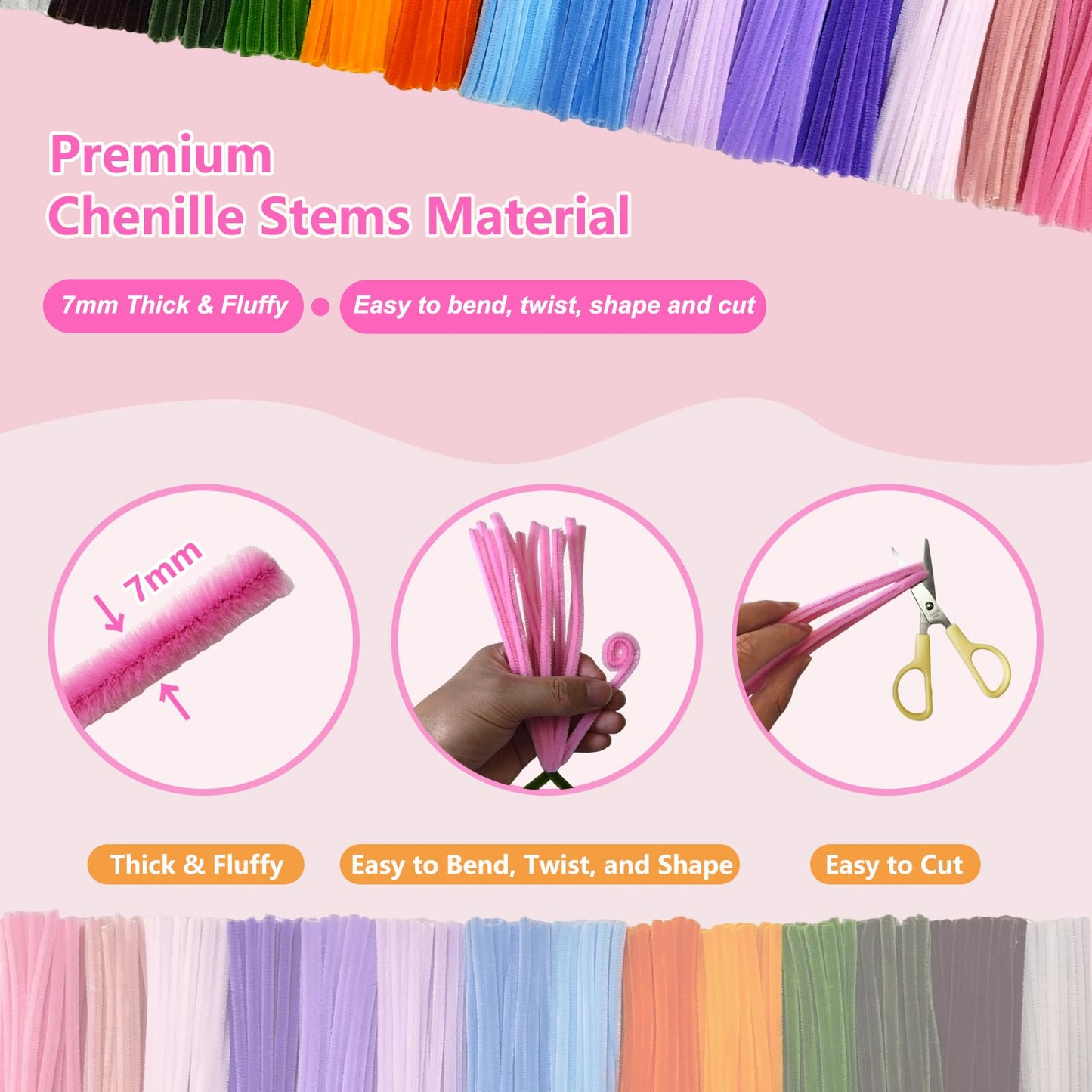 700 PCS Pipe Cleaner Flower Kit, Pipe Cleaners Craft Bulk 14 Colors Chenille Stems Flower Making Kit with 14 Flower Designs Guiding Book, Floral Stems & Craft Accessories for Art and Craft Supplies