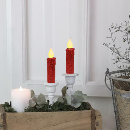 CVHOMEDECO. Glitter Flameless Candles Flickering Battery Operated LED Taper Candles with Timer for Home, Wedding, Halloween, Christmas Decor. Red, 4-3/4 Inch, Set of 3