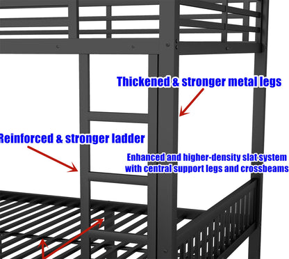 LEEKAF Stronger & Higher Quality Heavy Duty Metal Bunk Bed Queen Over Queen Size Bunkbed, Thickened Safer More Stable Steel Queen Bunk Bed (Faster Assembly)