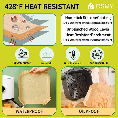 Skiennix 150 PCS Air Fryer Disposable Paper Liners - 8 Inch Non-Stick Parchment for 5-8QT Fryers