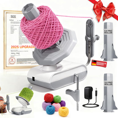5.0 Upgraded Electric Yarn Winder【Top1 RPM German Motor】【SGS-Grade Precision Gears】 Wool Yarn Ball Winder Compact Automatic for Crocheting Super Strong Tension, Ideal for Home and Studio (Gray White)