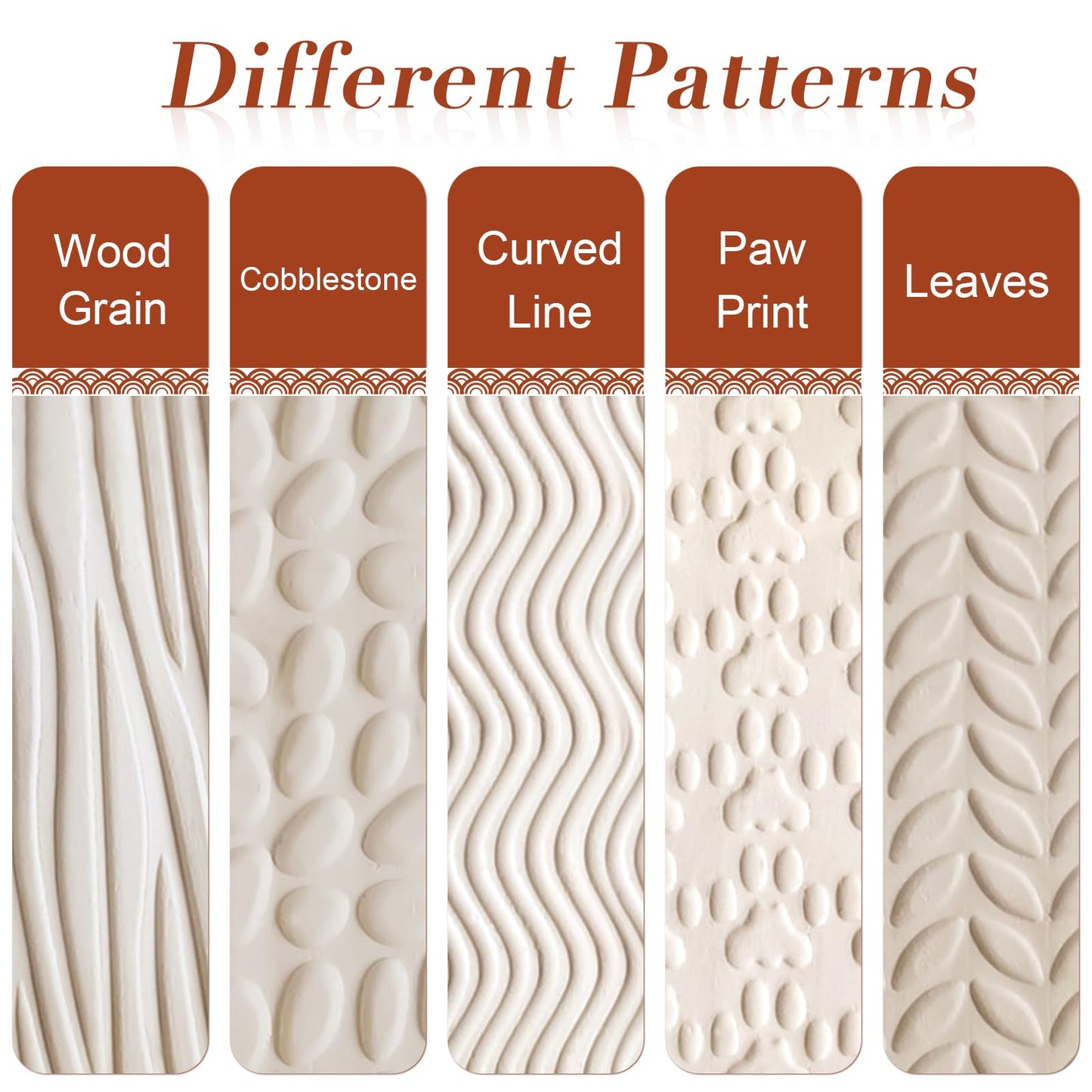 Lzttyee Set of 5 Wooden Handle Pottery Tools Clay Modeling Pattern Rollers Kit Brown (Set of 5)
