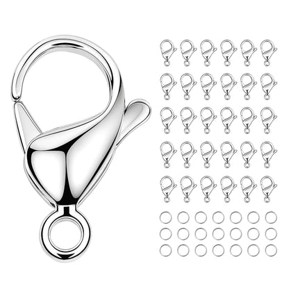 Mandala Crafts 9mm Stainless Steel Lobster Clasps for Jewelry Making - 100 PCs SS Lobster Claw Clasps with Jump Rings Jewelry Findings Kit for Necklaces Bracelets Charms Fasteners