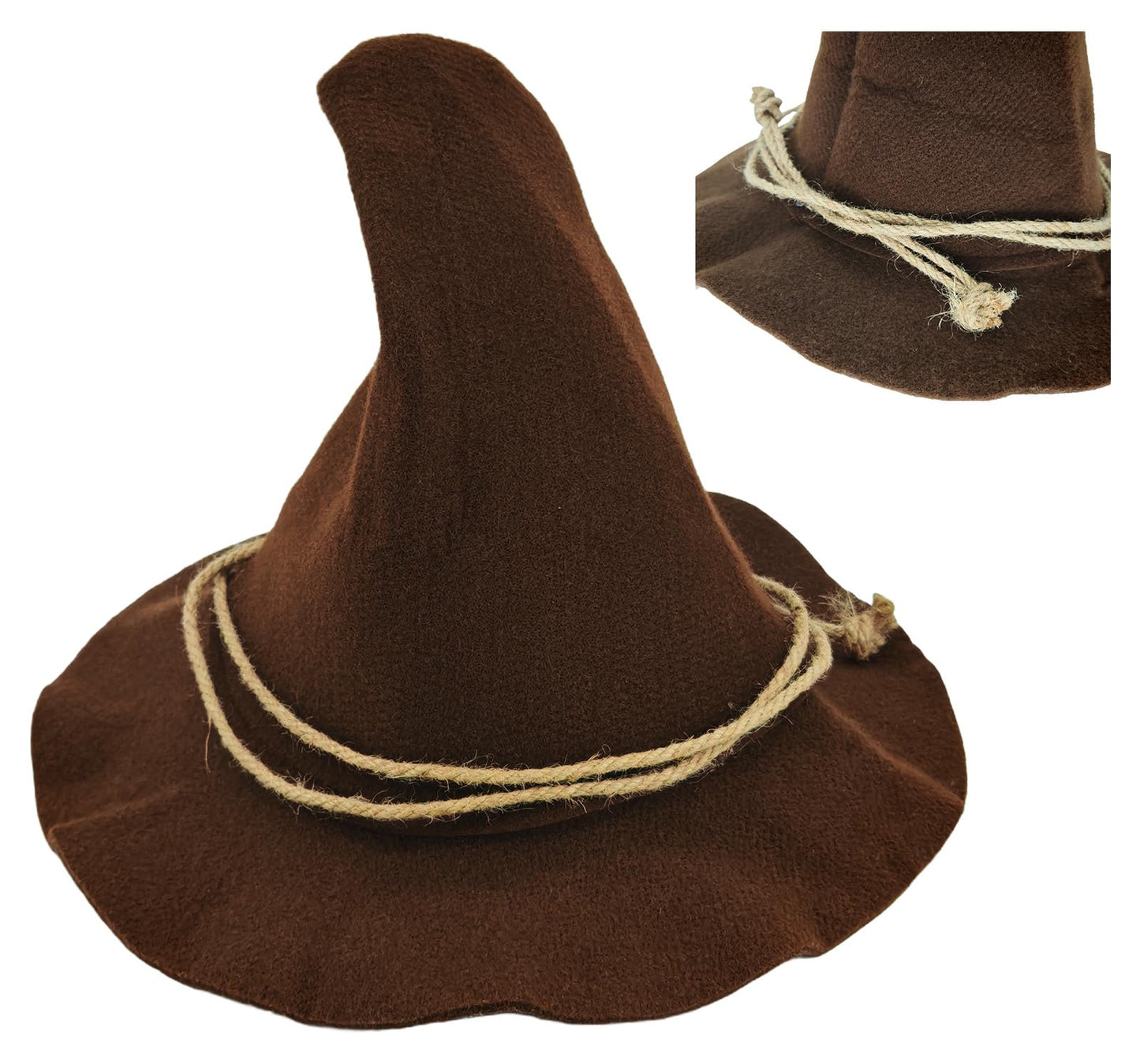 nigsouy Witch Wizard Hat for Adults, Felt Wide Brim Pointed Hat, Oktoberfest, Halloween Scarecrow Costume Accessory (Brown)