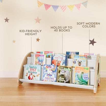 4-Tier 28.7 15.7 13.6 Kids Bookshelf - Montessori Book Shelf for Kids Rooms, Easy Installation, Eco-Friendly Wooden