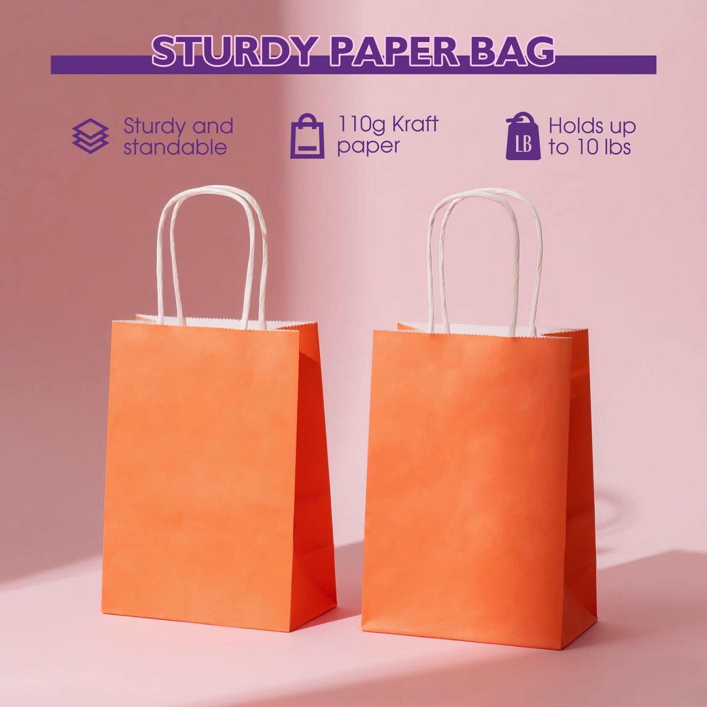 32 Pack Paper Gift Bags with Handles, 5.8"×3.2"×8.25" Party Favor Bags, Small Goodie Bags Bulk for Birthday, Crafts, Wedding, Party Supplies (Halloween Orange)