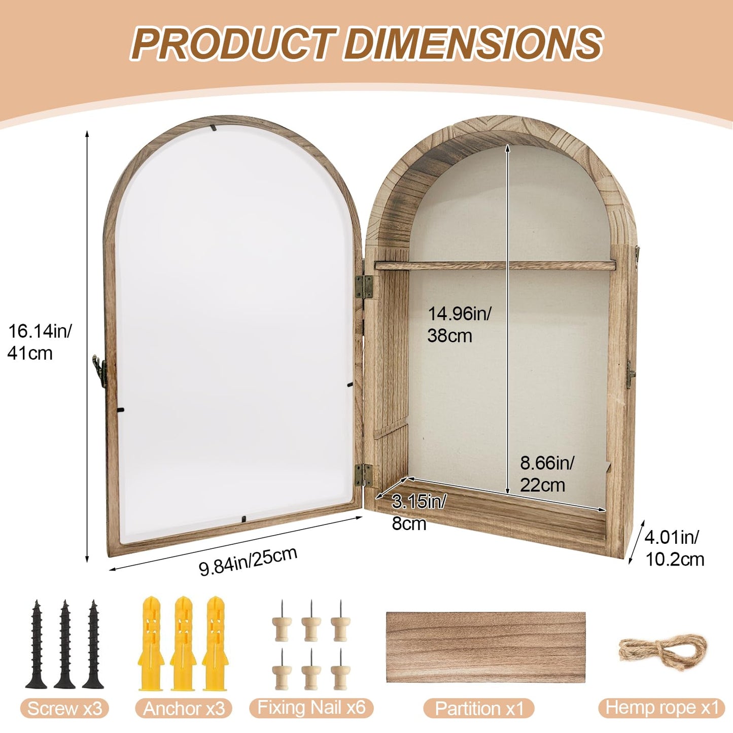 Shadow Box Frame 10x16, Natural Wood Display Case with Linen Back, Deep Picture Frame for Photos, Keepsakes, Flowers, Medals, Memorabilia, DIY Crafts, Wedding or Pet Memory Box Wall & Table Decor