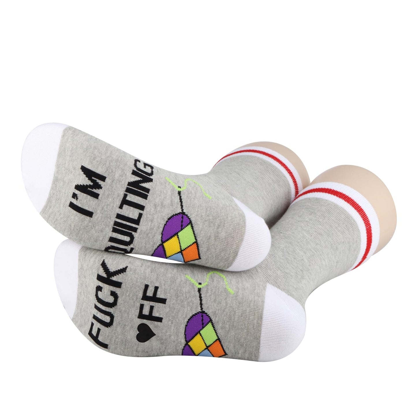 G2TUP 2 Pairs Quilting Socks F*ck Off I'm Quilting Socks Seamstress Gift Sewing Lover Sock Sewing Gift Quilter Gifts