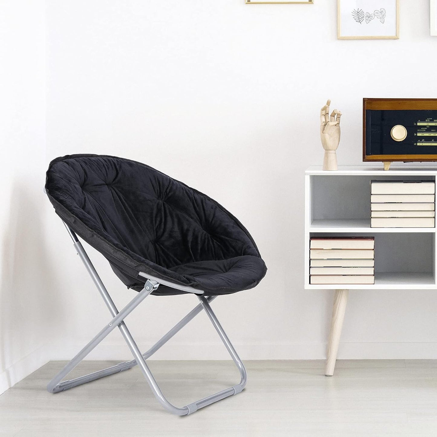 Nova Microdermabrasion Folding Faux Fur Moon Chair Soft Plush Lounge Chair Moon Chair with Metal Frame for Bedroom