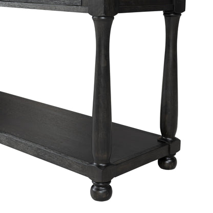 Furniture of America Narella Solid Wood 60-inch Sofa Table with 3 Drawers, Farmhouse Legs and Ball-Bearing Glide for Living Room, Weathered Black